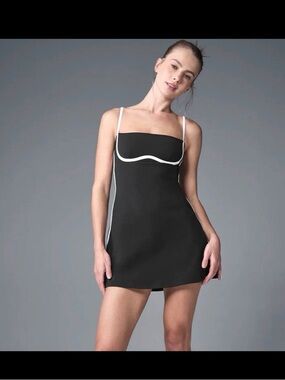 ALO Yoga Black Mini Romper with White Piping